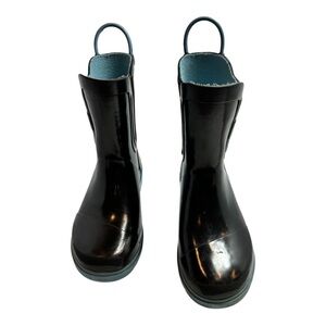 TOMS Kids Black Glossy Rubber Rain Active Boots Easy Pull Tabs Comfy Size Y1